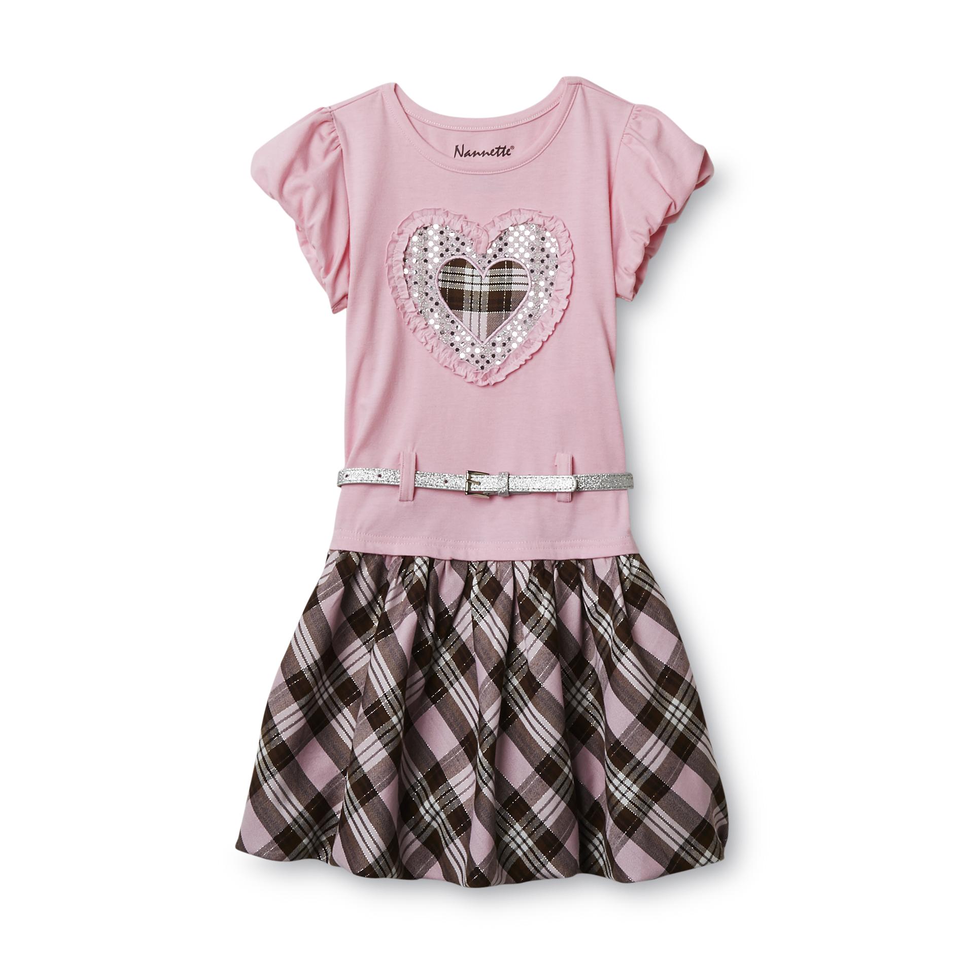 Young Hearts Girl's Shimmering Shirt Dress & Belt - Heart