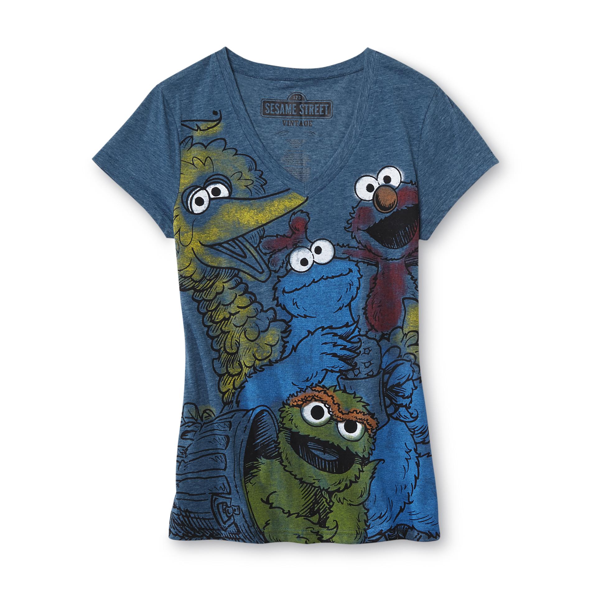 Sesame Street Big Bird  Elmo  Cookie Monster & Oscar the Grouch Women's V-Neck T-Shirt