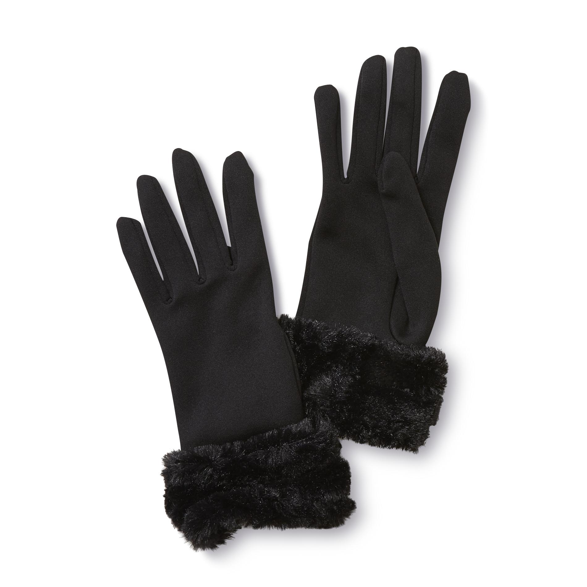 Jaclyn Smith Women's Knit Gloves - Faux Fur Trim