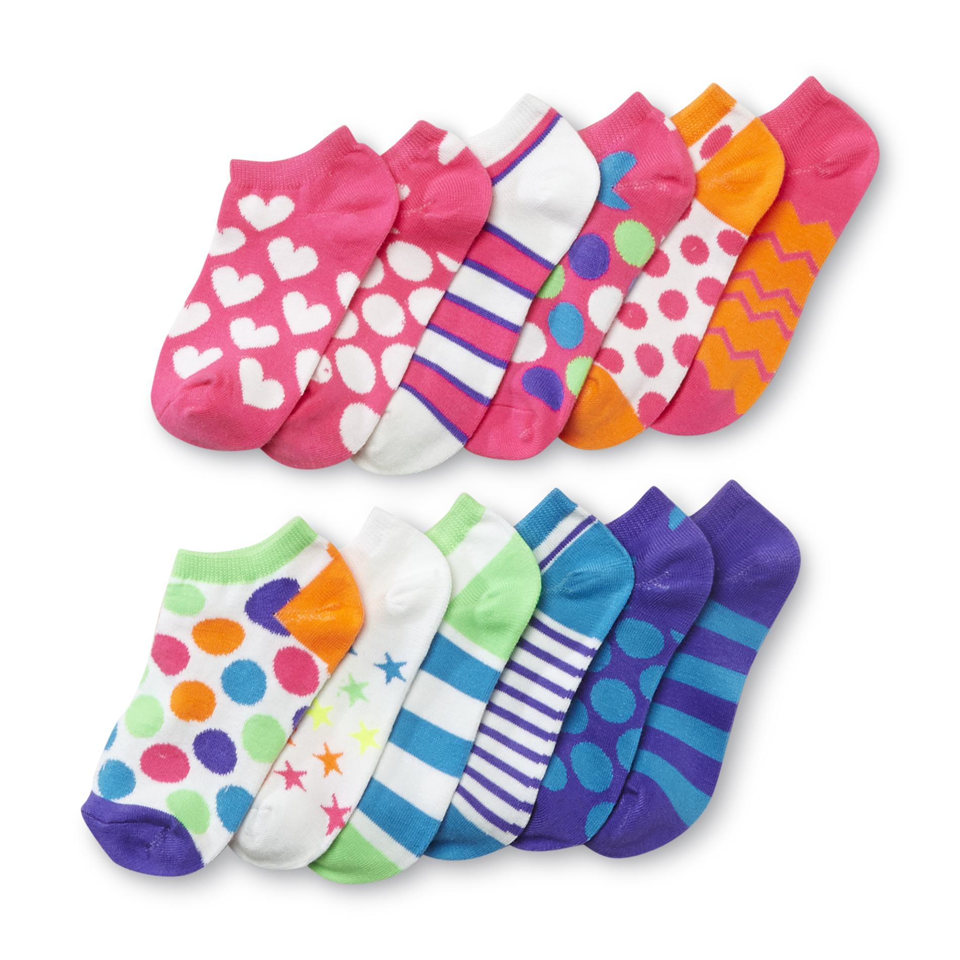 Girl's 6-Pack Ankle Socks - Stripes & Dot