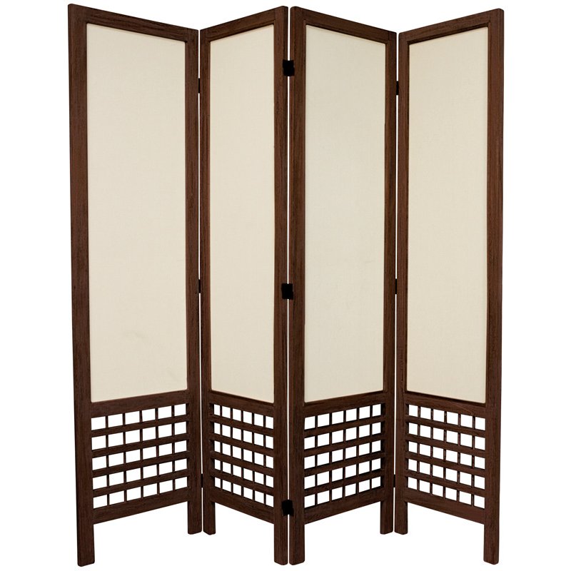 Oriental Furniture 5 1/2 ft. Tall Open Lattice Fabric Room Divider - 4 Panel - Burnt Brown