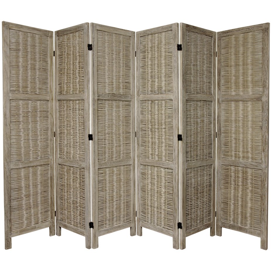 Oriental Furniture 5 1/2 ft. Tall Bamboo Matchstick Woven Room Divider - 6 Panel - Burnt Grey