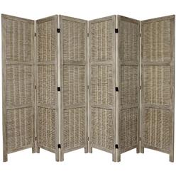 Oriental Furniture 5 1/2 ft. Tall Bamboo Matchstick Woven Room Divider - Burnt Grey - 6 Panel