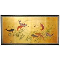 Oriental Furniture 36" Gold Leaf Seven Lucky Fish
