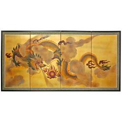 Oriental Furniture 36" Dragon in the Sky on Gold Leaf