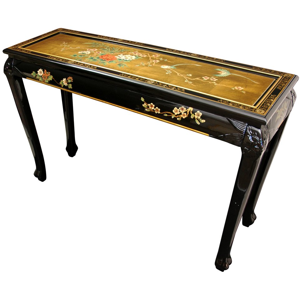 Oriental Furniture Claw Foot Console Table - Gold Leaf Birds and Flowers