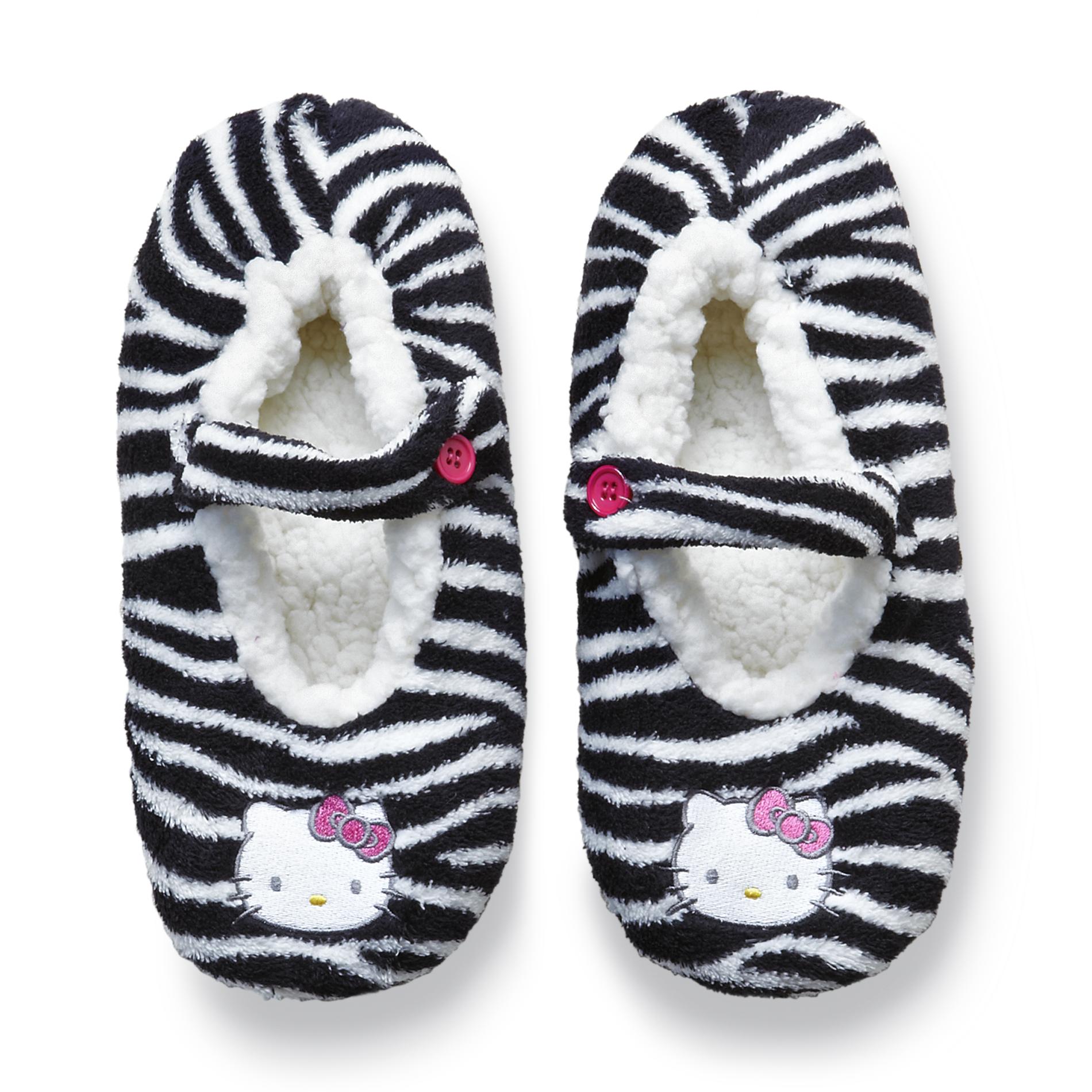 Hello Kitty Women's Fleece Mary Janes Gripper Slippers - Zebra
