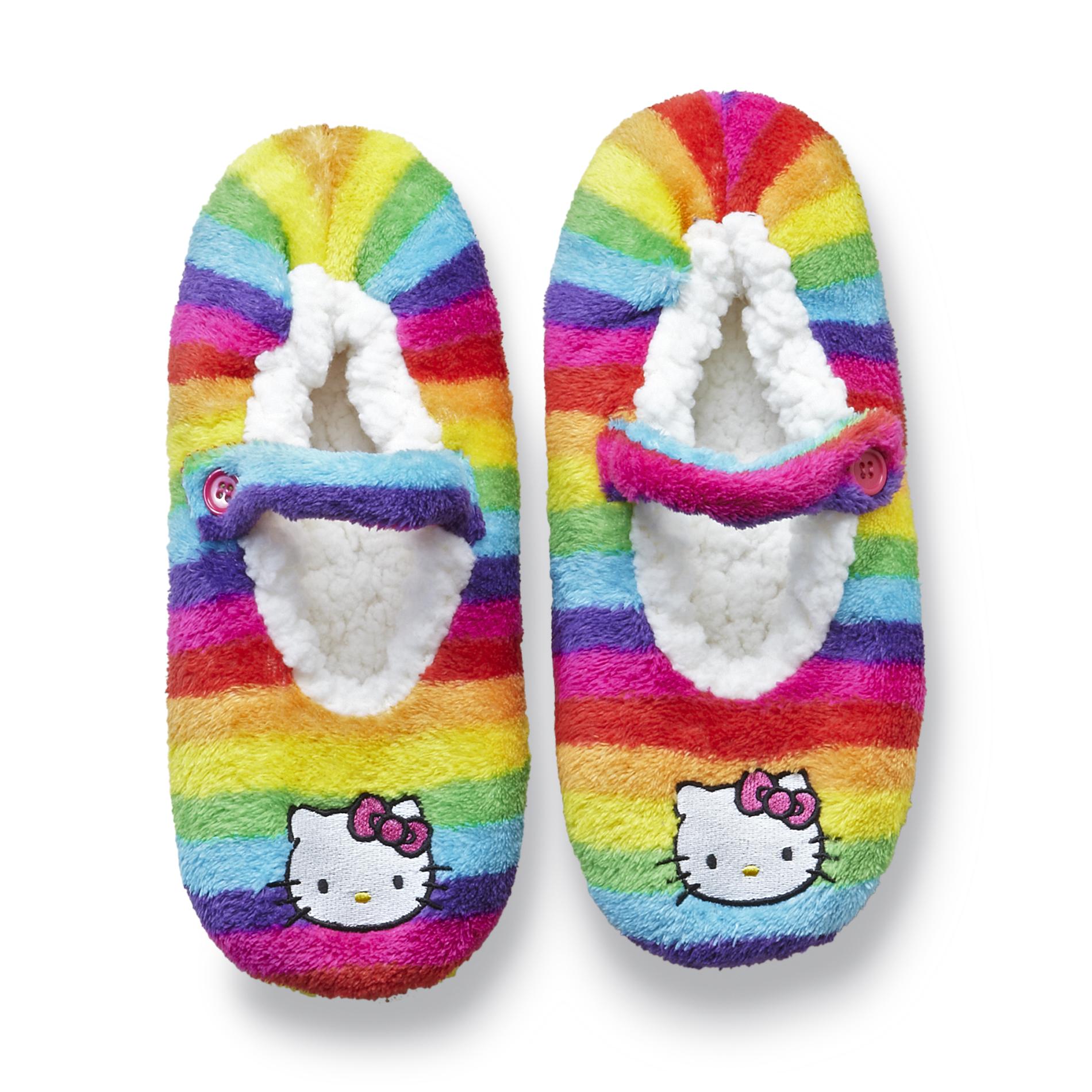 Hello Kitty Women's Fleece Mary Janes Gripper Slippers - Rainbow
