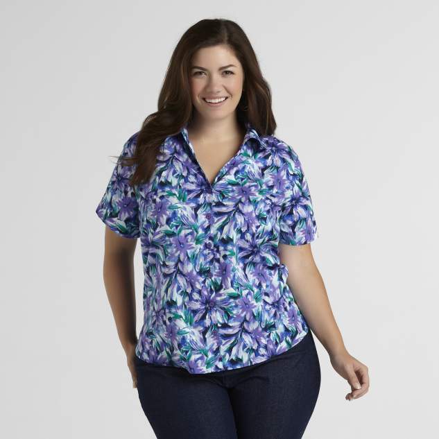 Miss Erika Women's Plus Camp Shirt - Floral Print