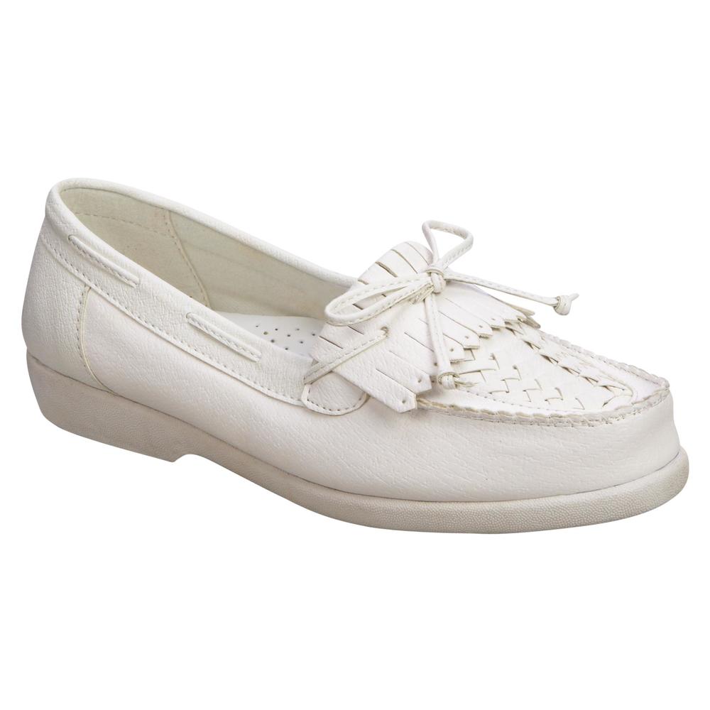 Basic Editions Women's Eloise Leather Wide Width Moccasin  - White