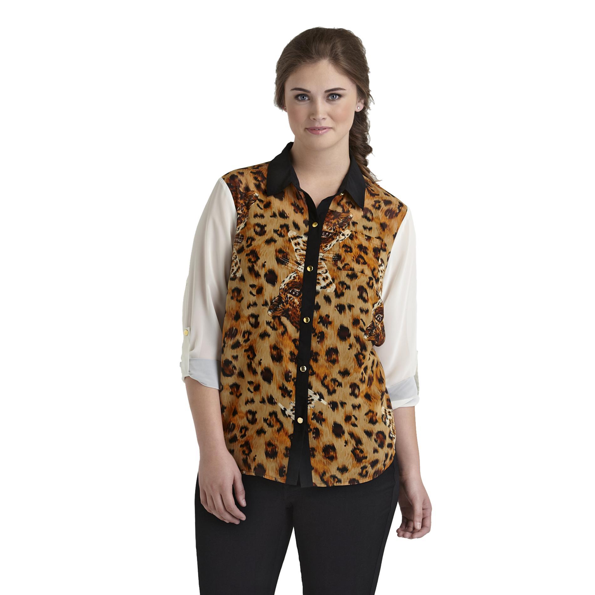 Bongo Junior's Plus Printed Chiffon Shirt - Leopard Print