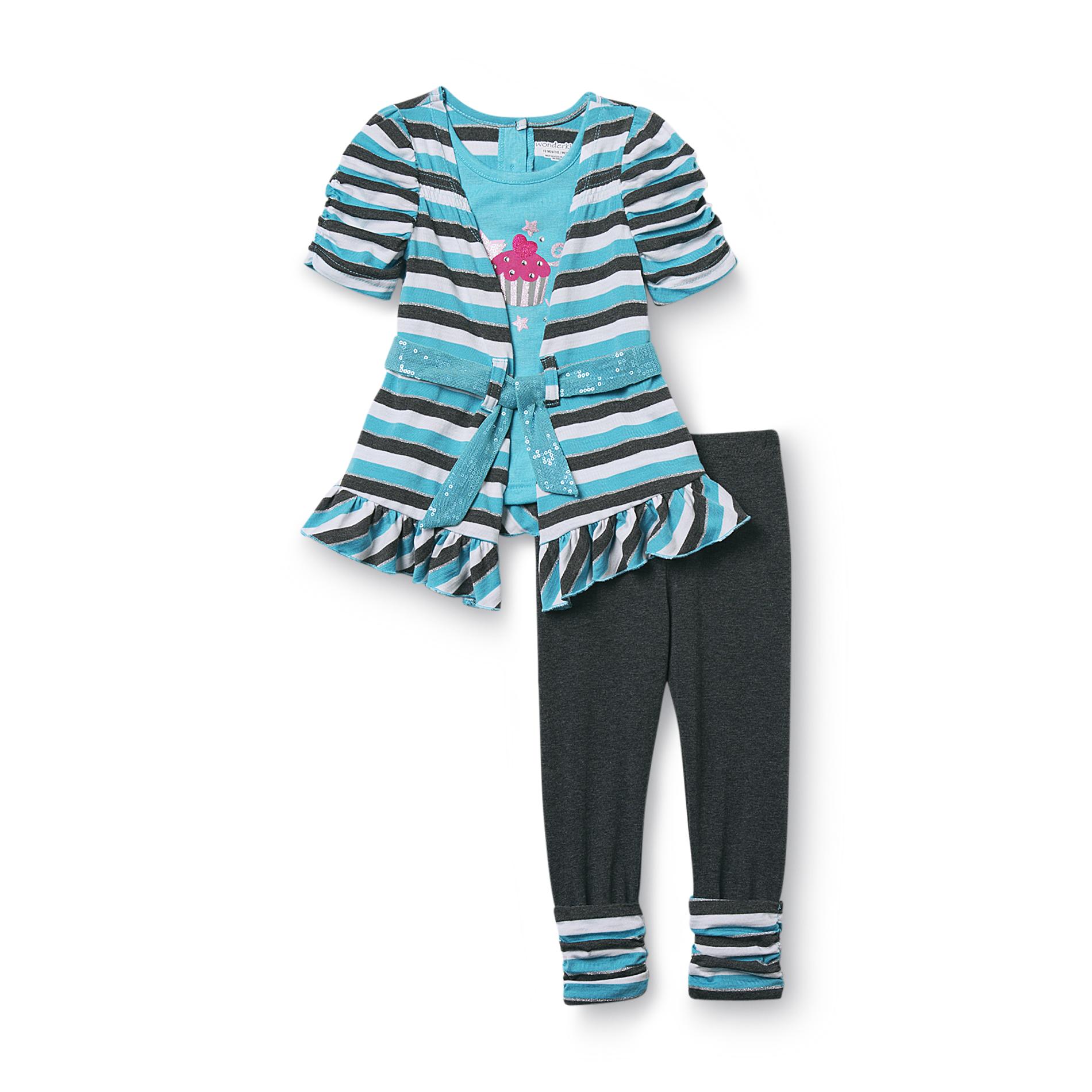 WonderKids Infant & Toddler Girl's Shrug Top & Leggings - Striped