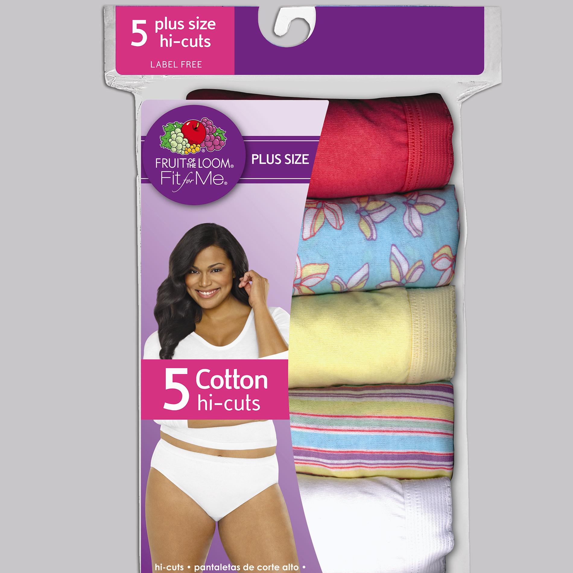 Fruit of the Loom Women's Panties Hi-Cut Cotton Plus Size &#8211; 5 pk