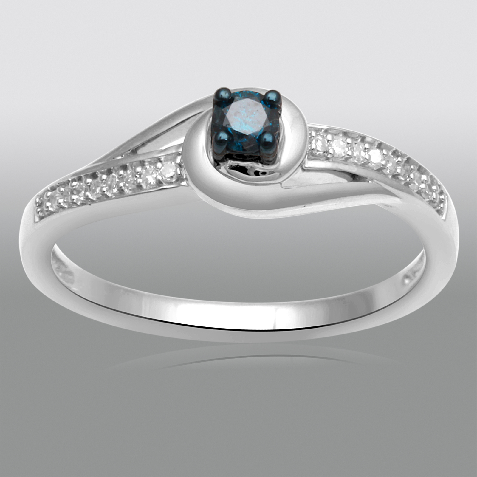 1/7 CTTW Blue and White Diamond Sterling Silver Promise Ring - Size 7 Only