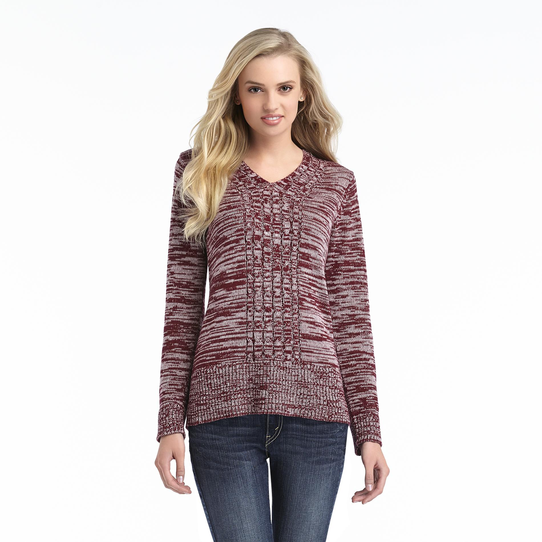 Basic Editions Women's Cable Knit Sweater - Marled