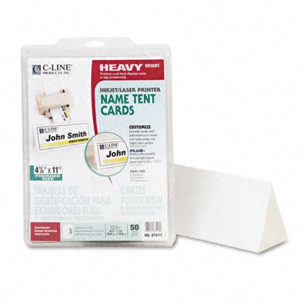 C-Line CLI87517 Tent Cards, White, 4-1/4 x 11, 50 per Box