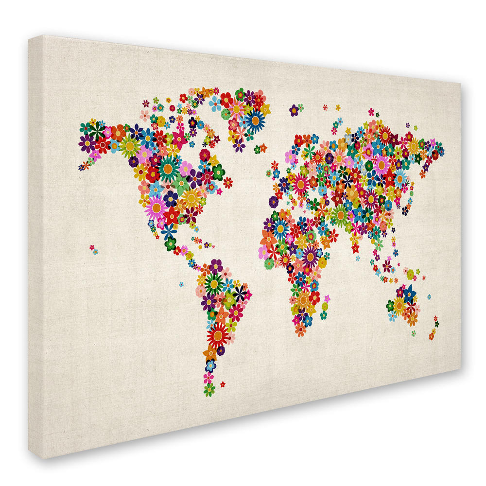Trademark Global Michael Tompsett 'Flowers World Map' Canvas Art