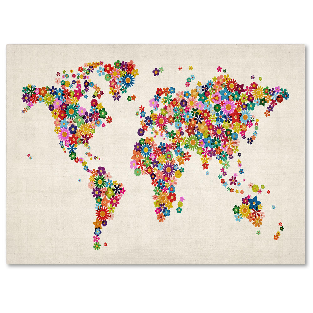 Trademark Global Michael Tompsett 'Flowers World Map' Canvas Art