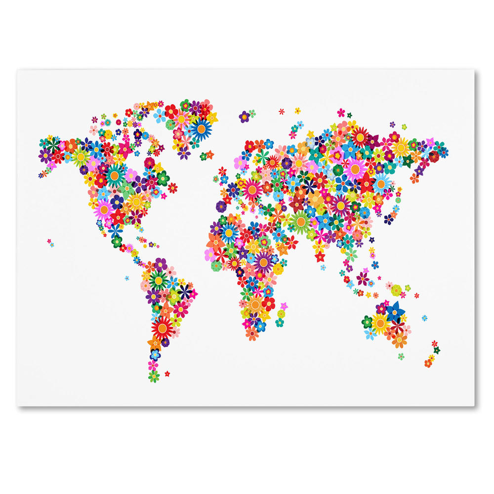 Trademark Global Michael Tompsett 'Flowers World Map 2' Canvas Art