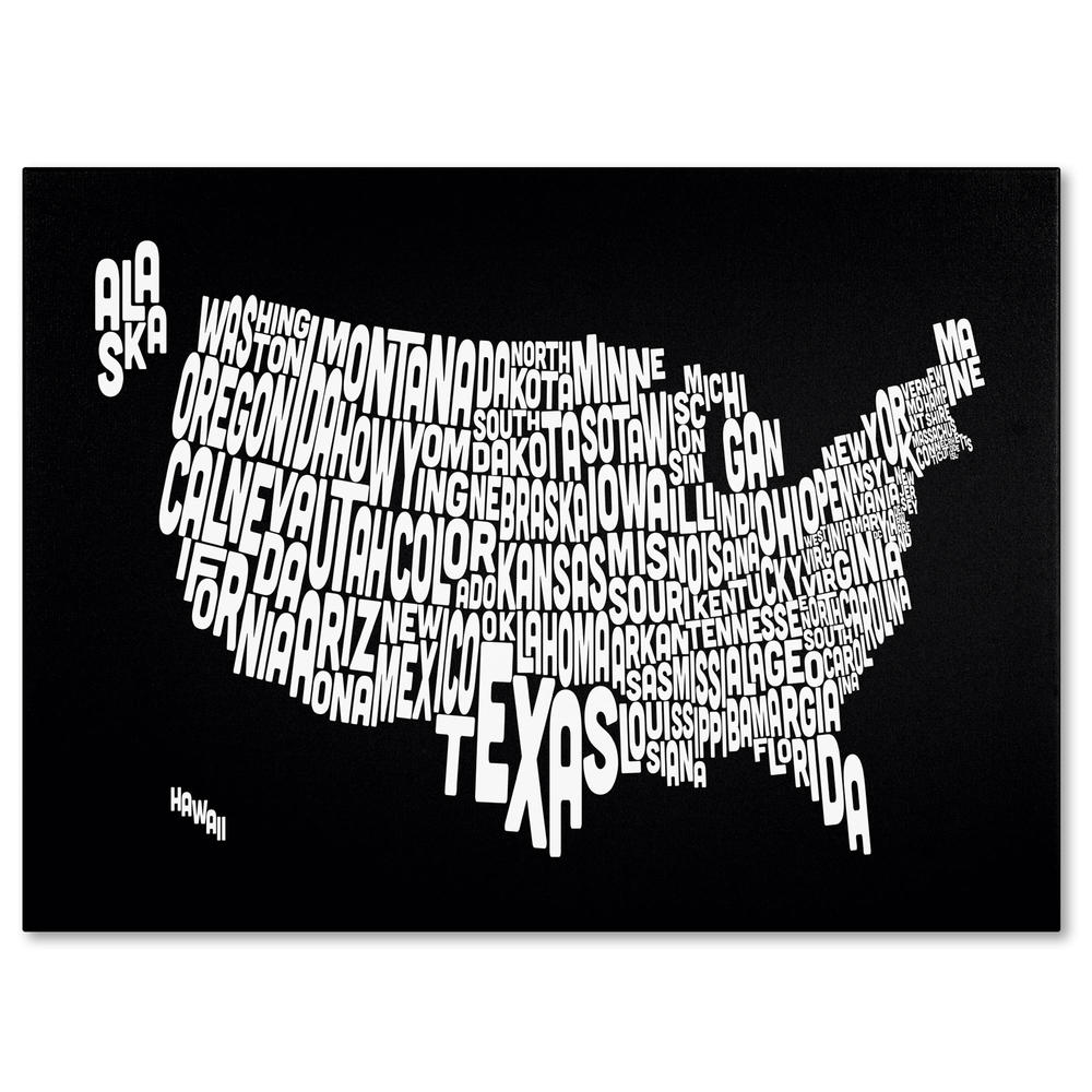 Trademark Global Michael Tompsett 'USA States Text Map - Black' Canvas Art