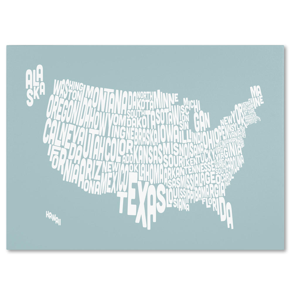 Trademark Global Michael Tompsett 'USA States Text Map - Duck Egg' Canvas Art