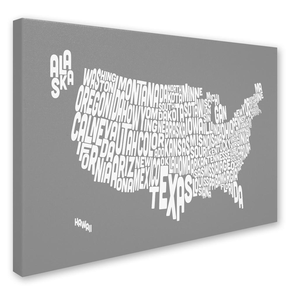 Trademark Global Michael Tompsett 'USA States Text Map - Grey' Canvas Art
