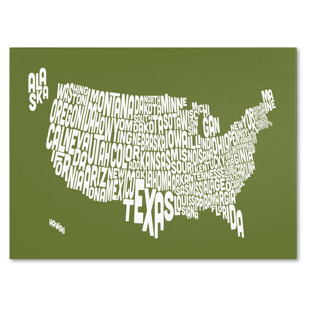 Trademark Global Michael Tompsett 'USA States Text Map - Olive' Canvas Art