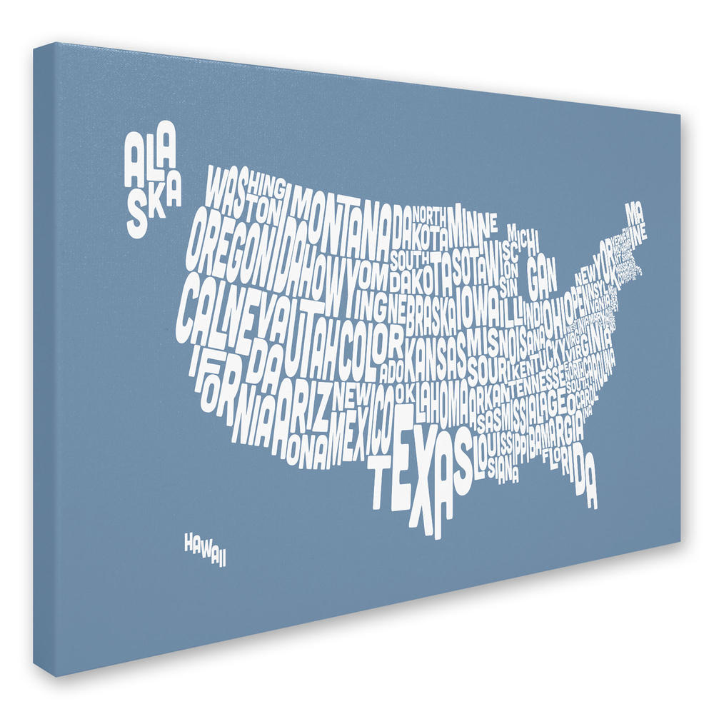Trademark Global Michael Tompsett 'USA States Text Map - Steel' Canvas Art