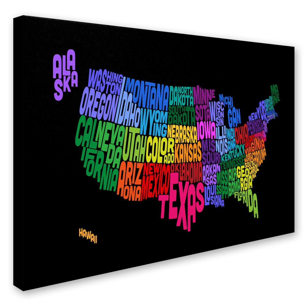 Trademark Global Michael Tompsett 'USA States Text Map' Canvas Art