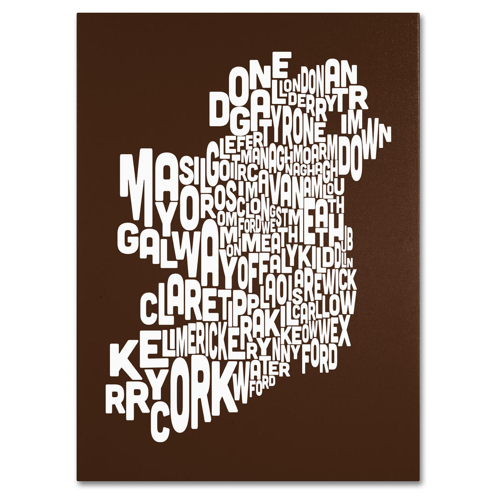 Trademark Global Michael Tompsett 'Ireland Text Map - Chocolate' Canvas Art