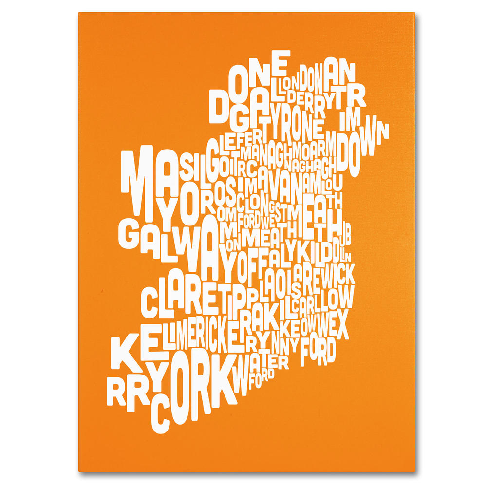 Trademark Global Michael Tompsett 'Ireland Text Map - Orange' Canvas Art