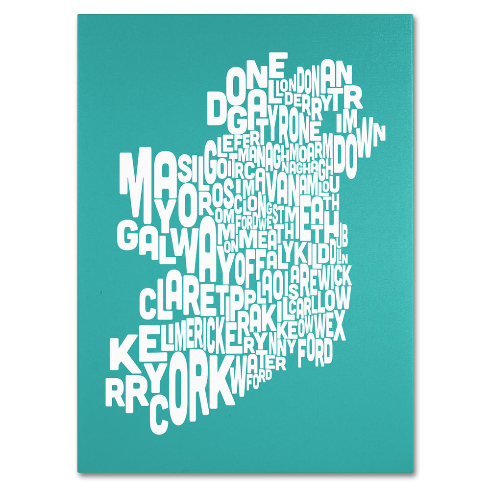 Trademark Global Michael Tompsett 'Ireland Text Map - Turquoise' Canvas Art