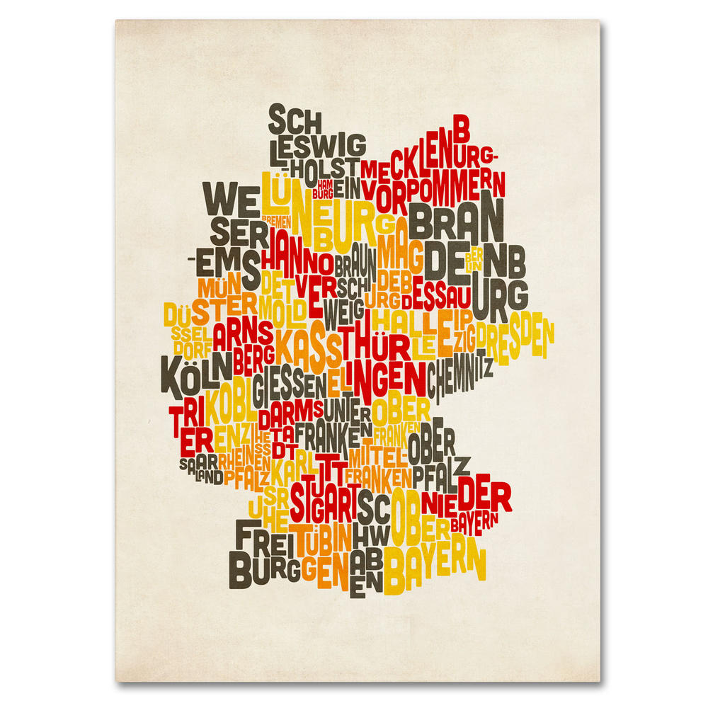Trademark Global Michael Tompsett 'Germany Region Text Map' Canvas Art