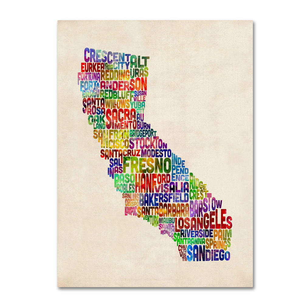 Trademark Global Michael Tompsett 'California Text Map' Canvas Art