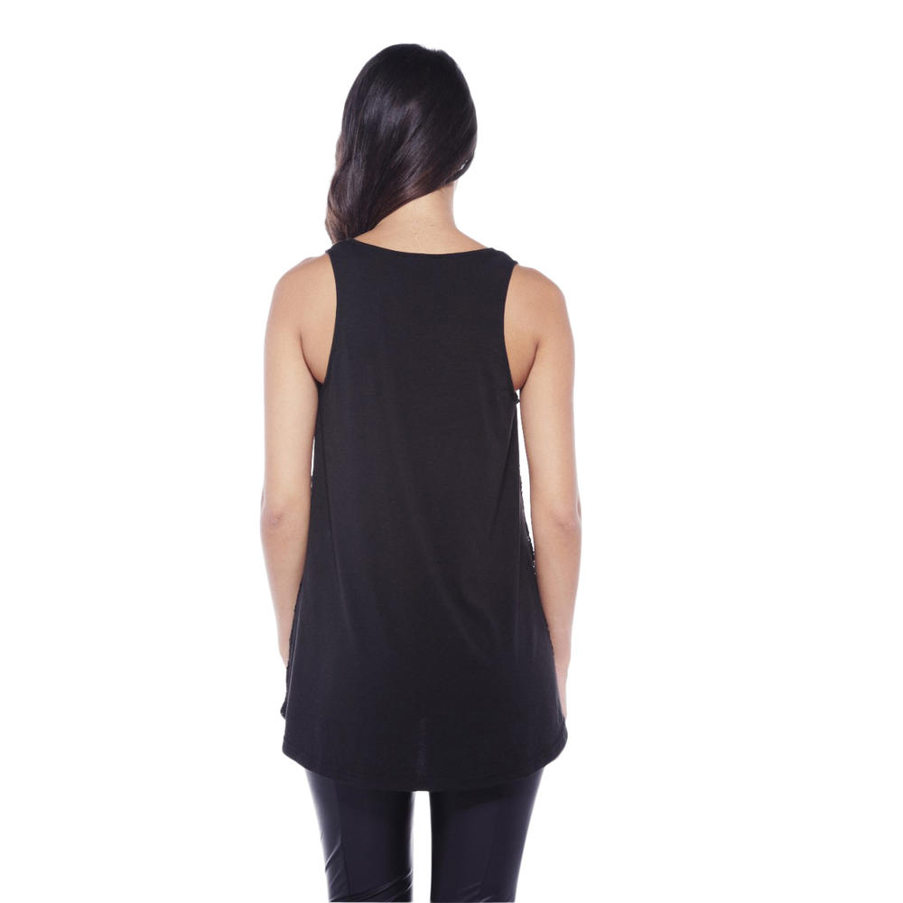 AX Paris Women&#8217;s Lace Front Drop Back Vest Black Top - Online Exclusive