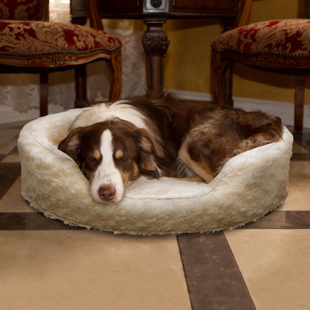 PAW Snuggle Round Comfy Fur Pet Bed - Cream - Medium