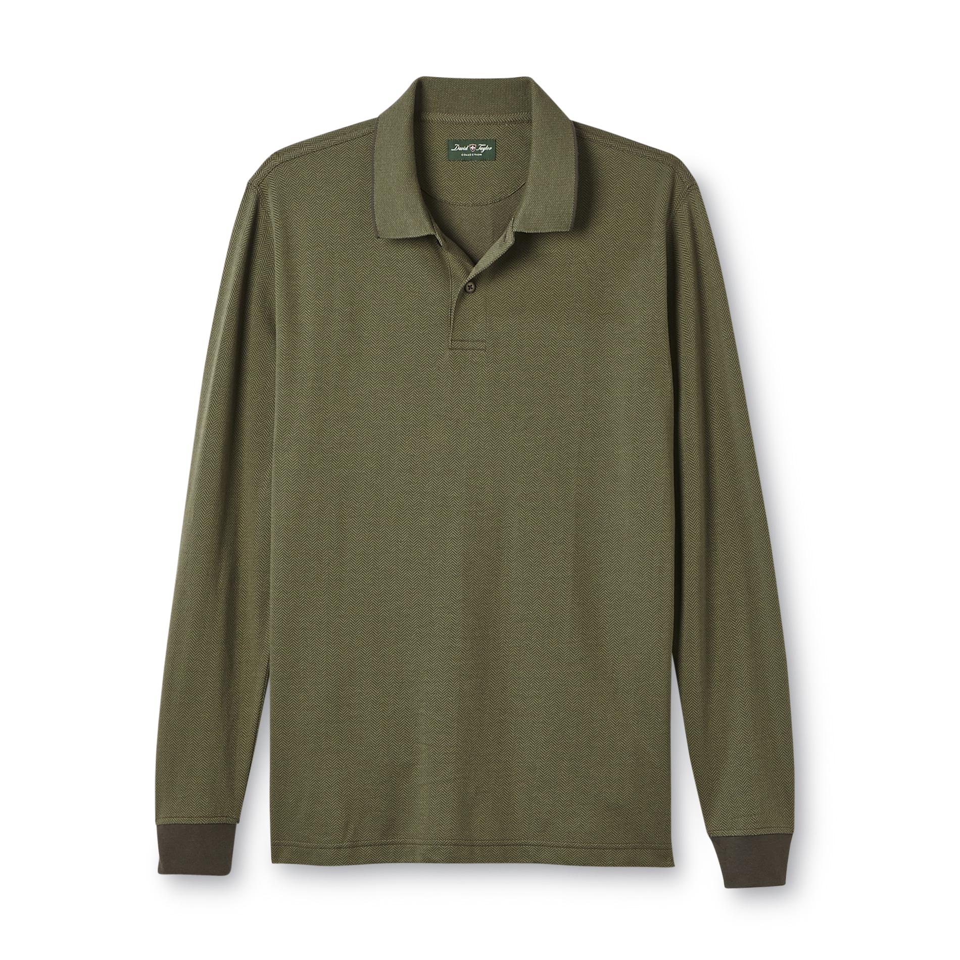David Taylor Collection Men's Long-Sleeve Polo Shirt - Herringbone