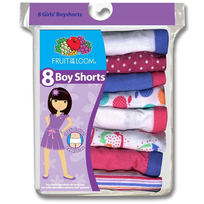 Fruit of the Loom Girls' 8 Pack Multicolored Boyshorts