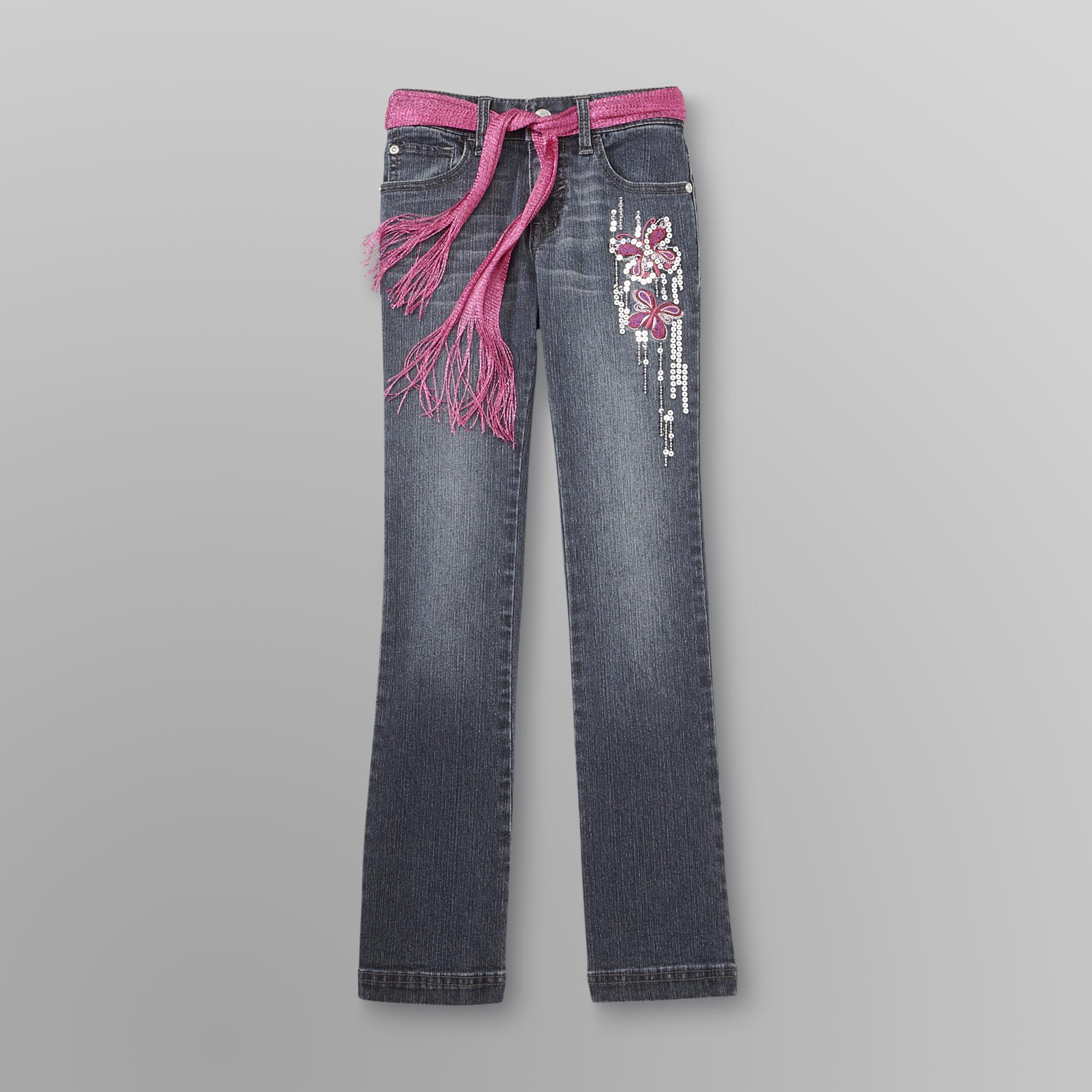 Route 66 Girl's Belted Flared Jeans - Butterfly