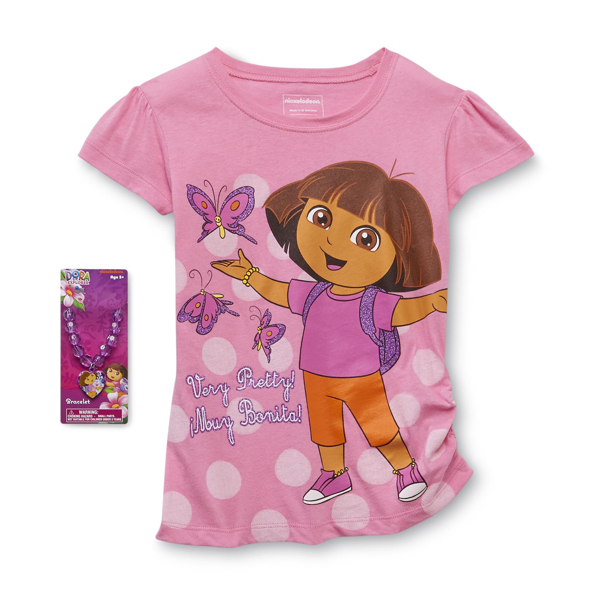 Nickelodeon Dora the Explorer Girl's T-Shirt & Bracelet