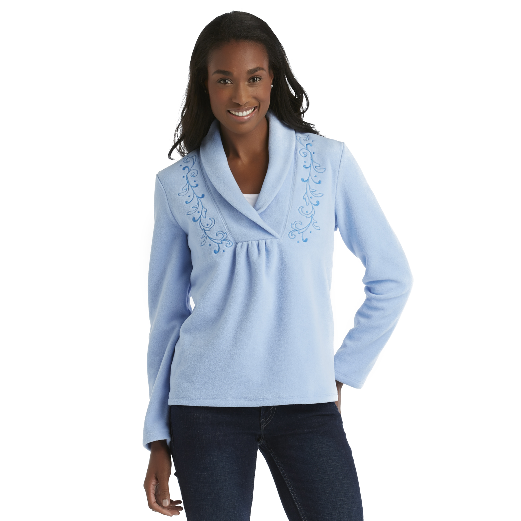 Basic Editions Women's Fleece Top - Embroidered