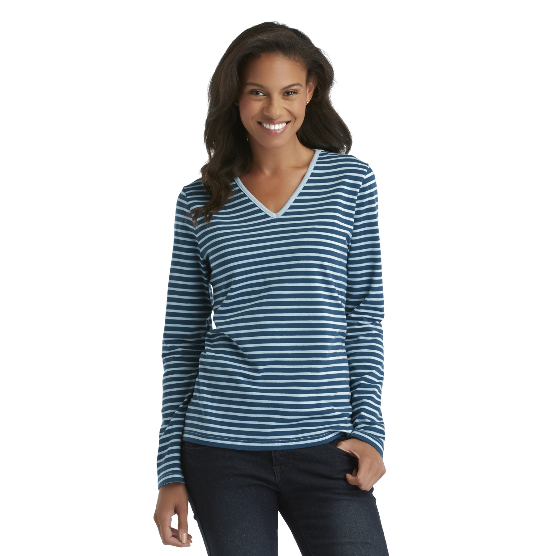 Basic Editions Women's V-Neck T-Shirt - Striped