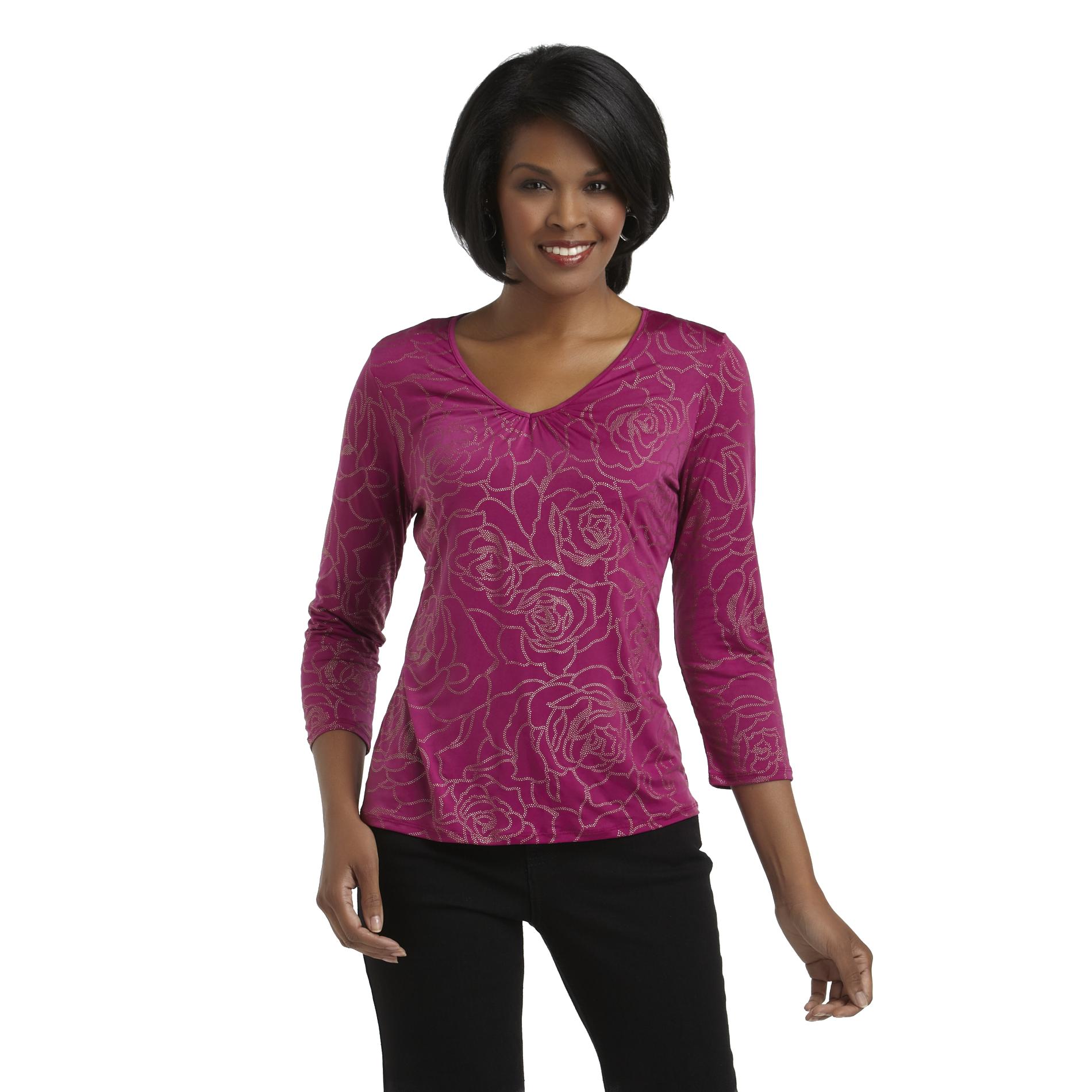 Jaclyn Smith Women's Studded Knit Top - Floral
