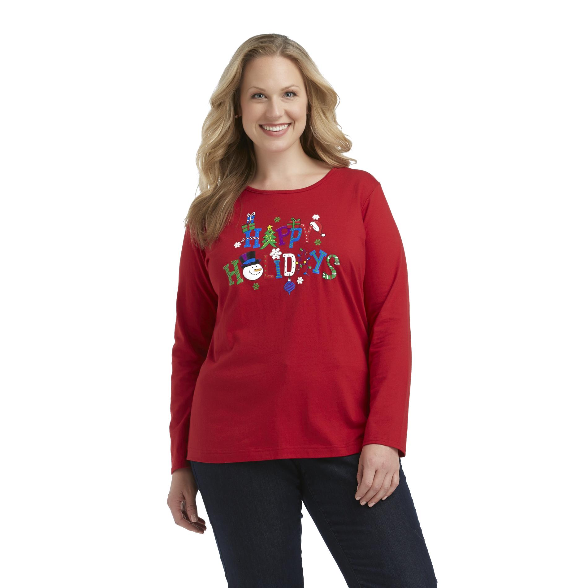 Holiday Editions Women's Plus Christmas T-Shirt - Happy Holidays