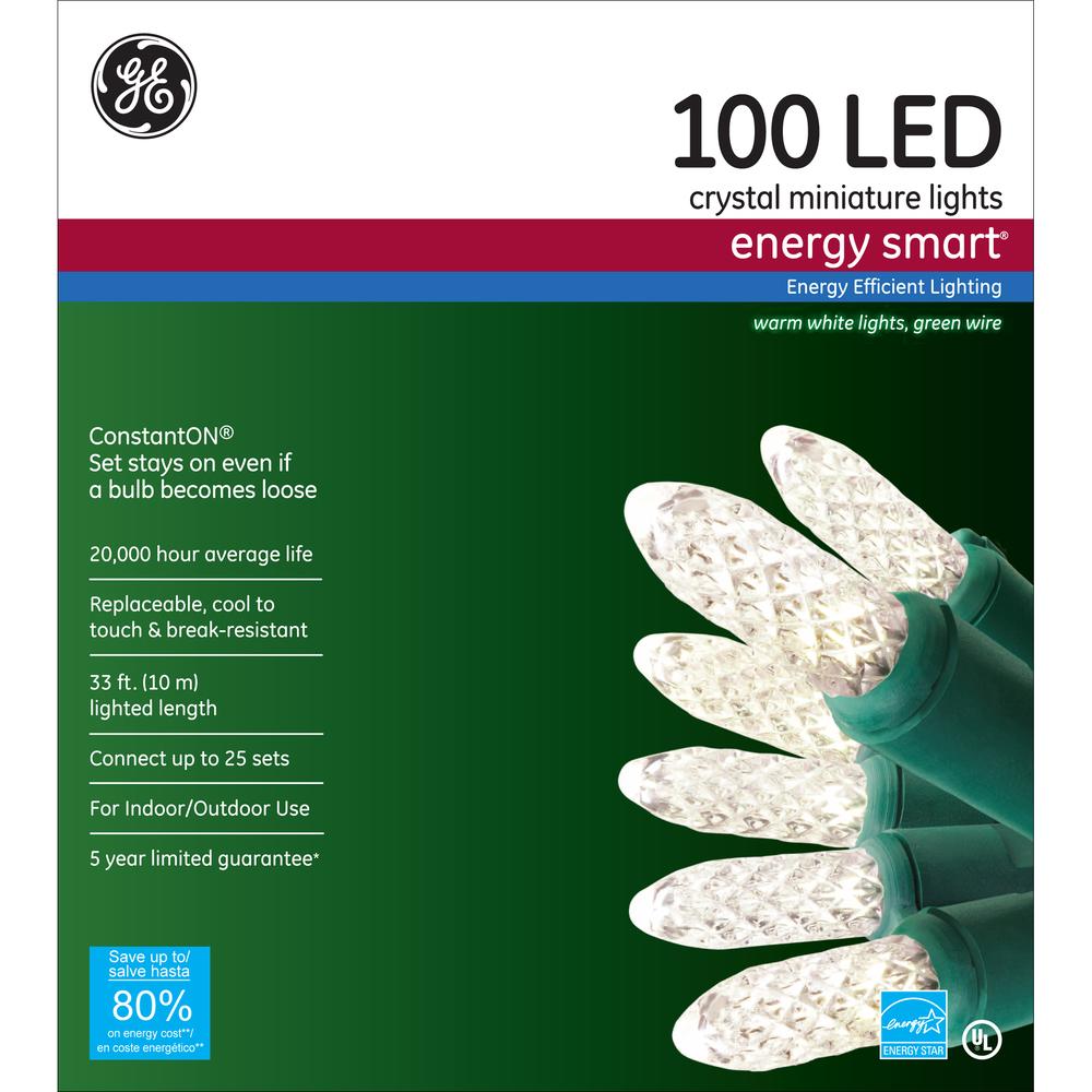 GE 100 Light Constant-on LED White Mini Christmas Lights, 2 Pack