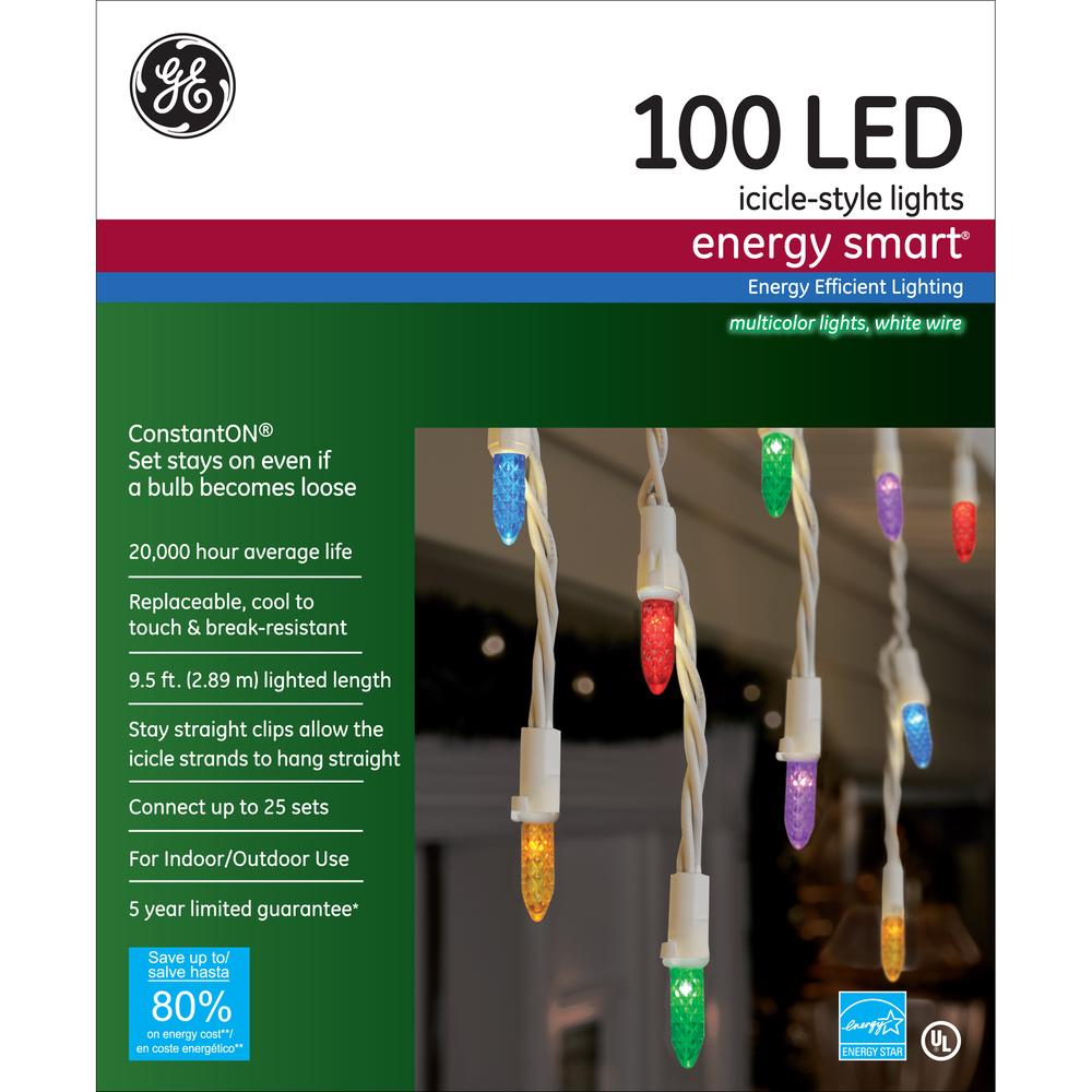 GE 100 Light Energy Smart Multicolor Icicle Lights