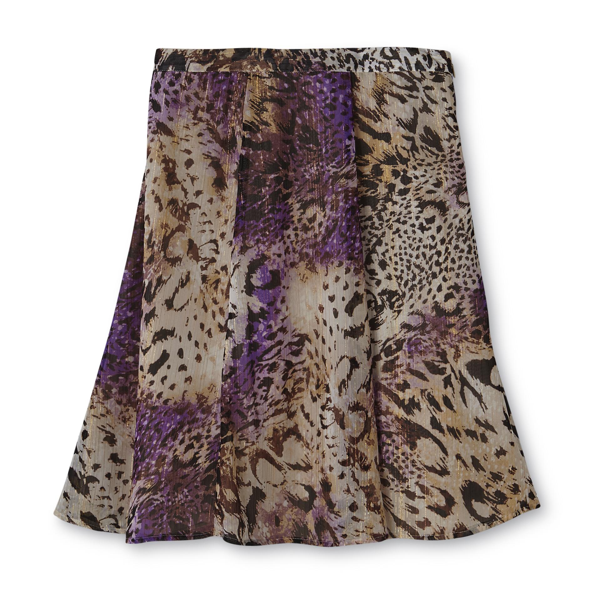 Jaclyn Smith Women's Pieced Chiffon Flounce Skirt - Abstract Animal Print