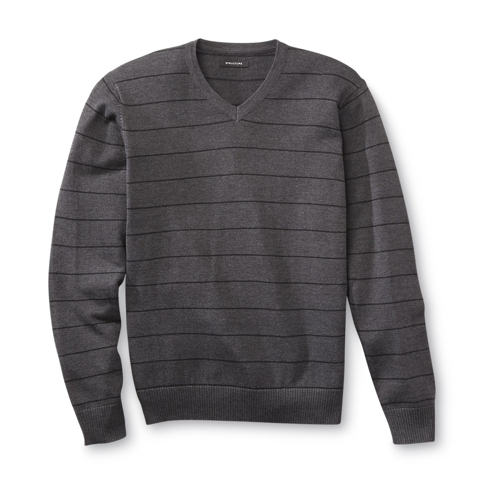 Structure Men's Lightweight V-Neck Sweater - Striped