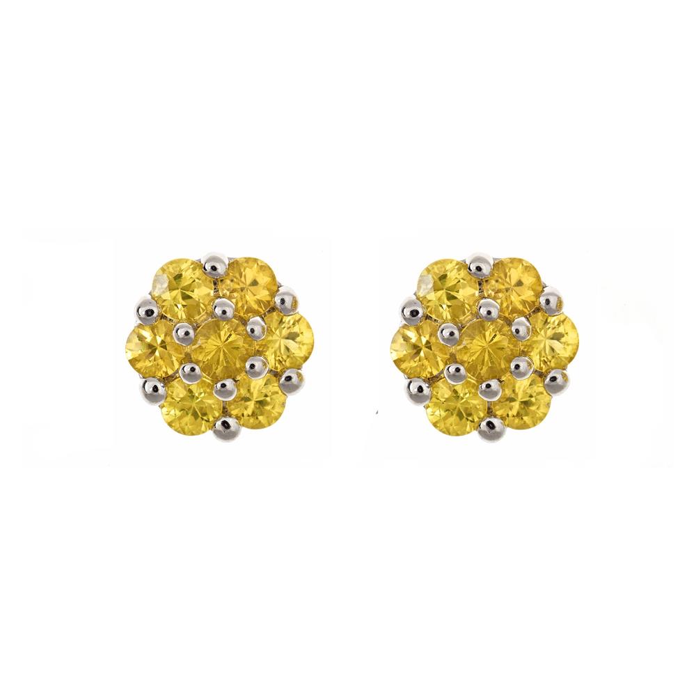 Ladies Sterling Silver Genuine Gemstone Flower Cluster Earrings