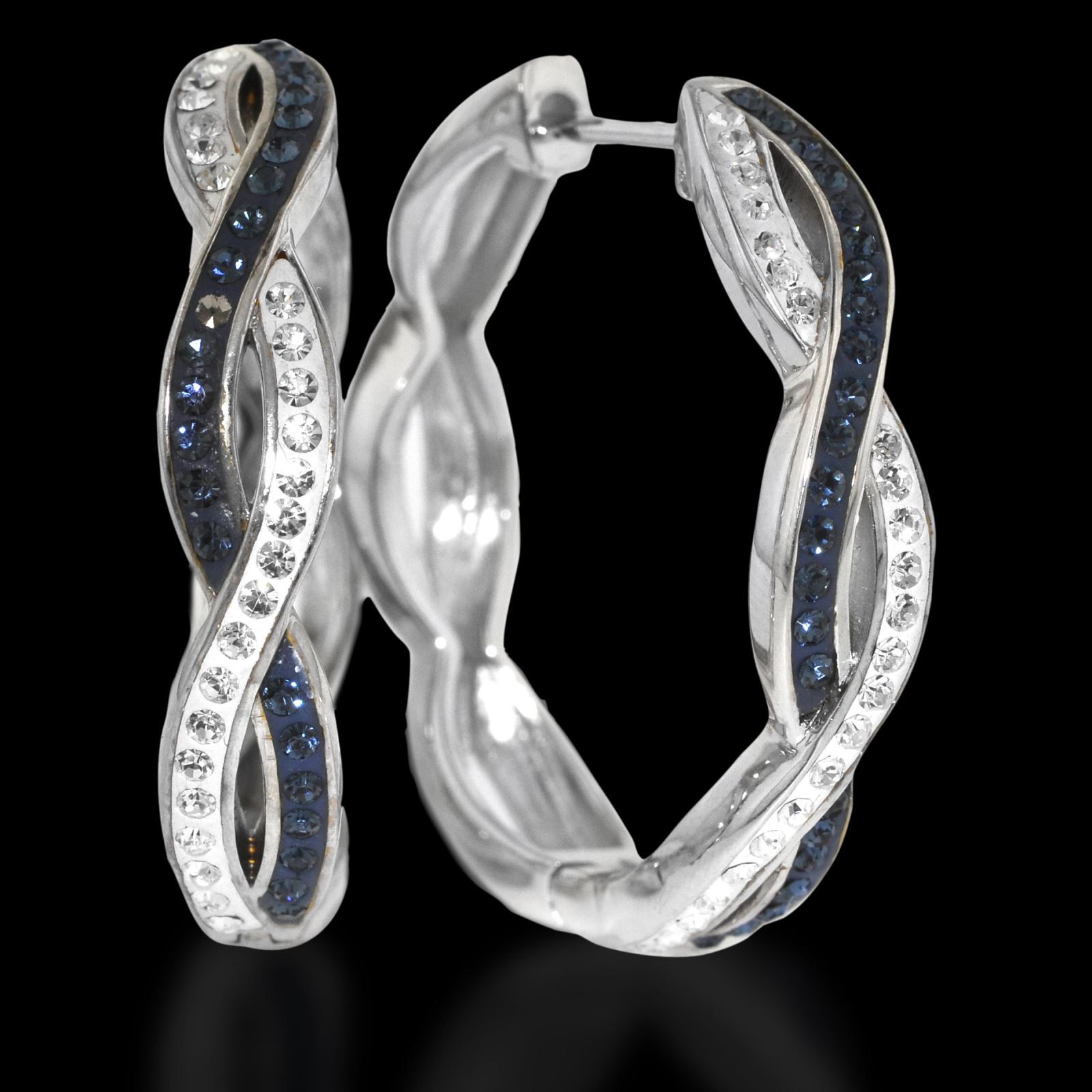 Shades Of Elegance Platinum Over Bronze Blue Crystal Intertwined Hoop